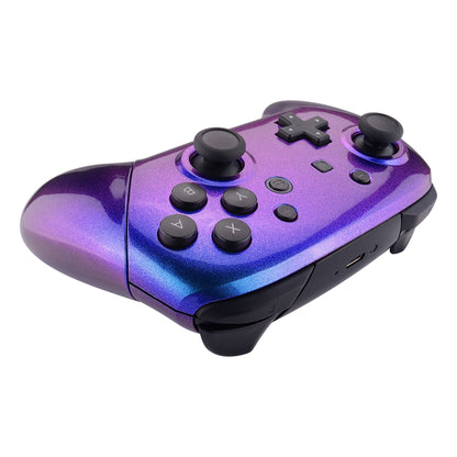 eXtremeRate Retail Chameleon Faceplate Backplate Handles for NS Switch Pro Controller, Purple Blue DIY Replacement Grip Housing Shell Cover for NS Switch Pro - Controller NOT Included - FRP301