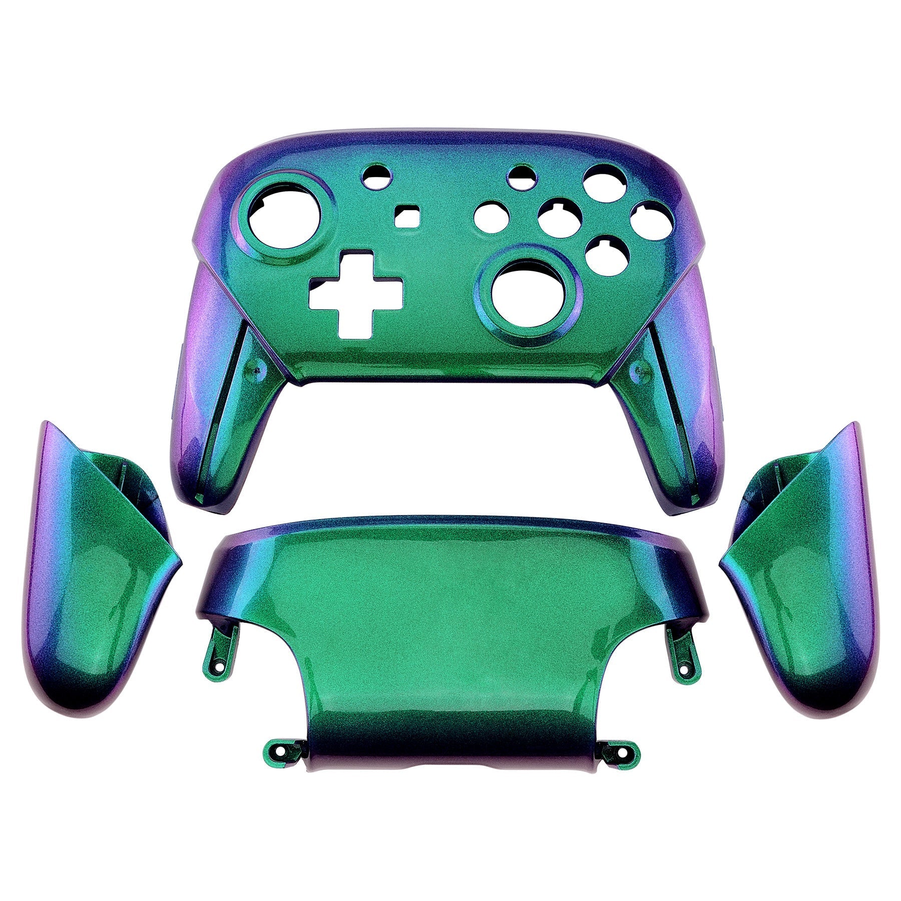 eXtremeRate Retail Chameleon Faceplate Backplate Handles for Nintendo Switch Pro Controller, Green Purple DIY Replacement Grip Housing Shell Cover for Nintendo Switch Pro - Controller NOT Included - FRP312