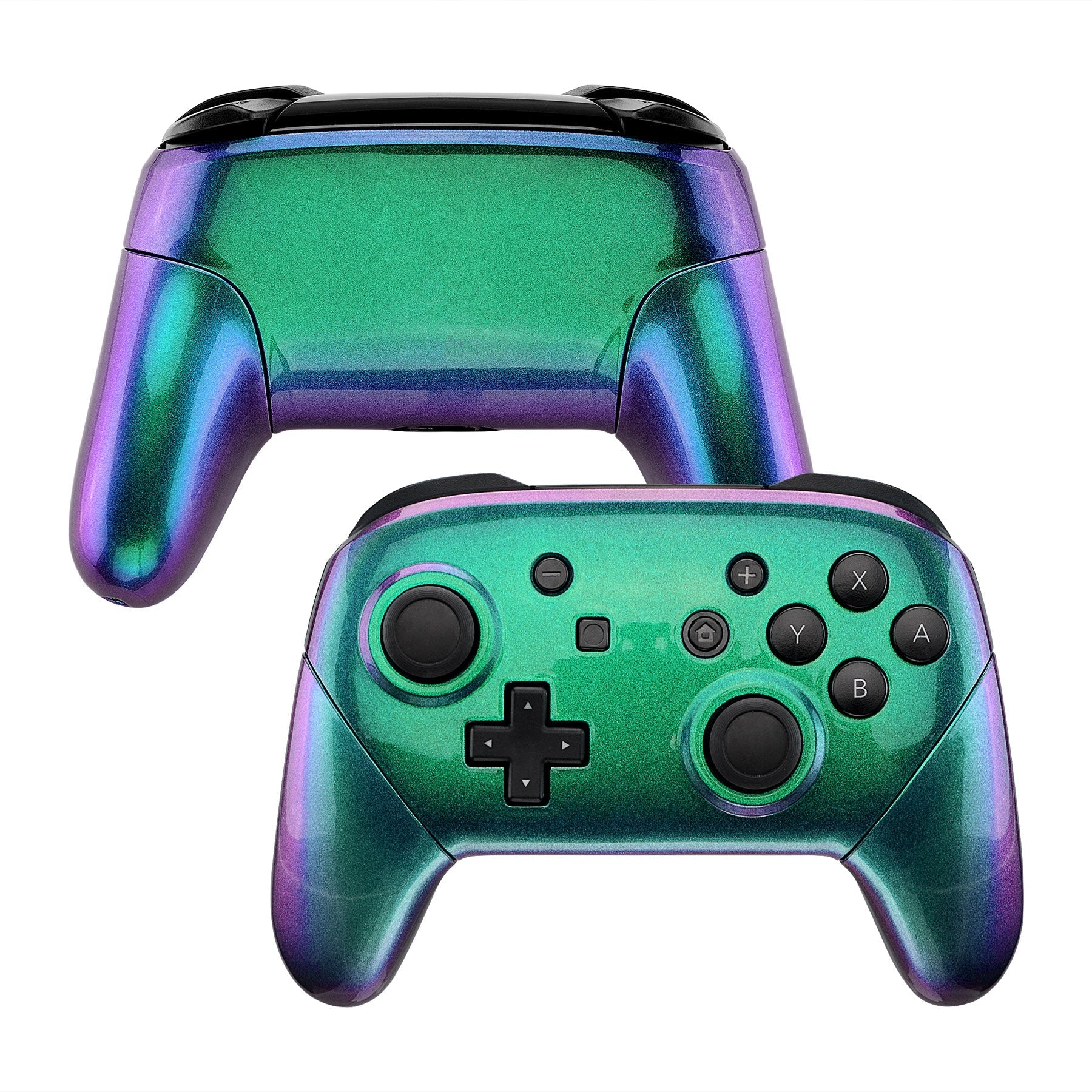 eXtremeRate Retail Chameleon Faceplate Backplate Handles for Nintendo Switch Pro Controller, Green Purple DIY Replacement Grip Housing Shell Cover for Nintendo Switch Pro - Controller NOT Included - FRP312