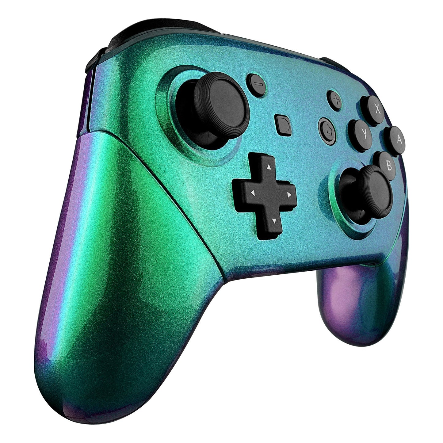 eXtremeRate Retail Chameleon Faceplate Backplate Handles for Nintendo Switch Pro Controller, Green Purple DIY Replacement Grip Housing Shell Cover for Nintendo Switch Pro - Controller NOT Included - FRP312