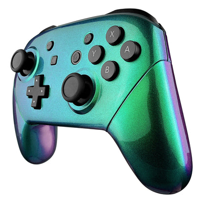 eXtremeRate Retail Chameleon Faceplate Backplate Handles for Nintendo Switch Pro Controller, Green Purple DIY Replacement Grip Housing Shell Cover for Nintendo Switch Pro - Controller NOT Included - FRP312