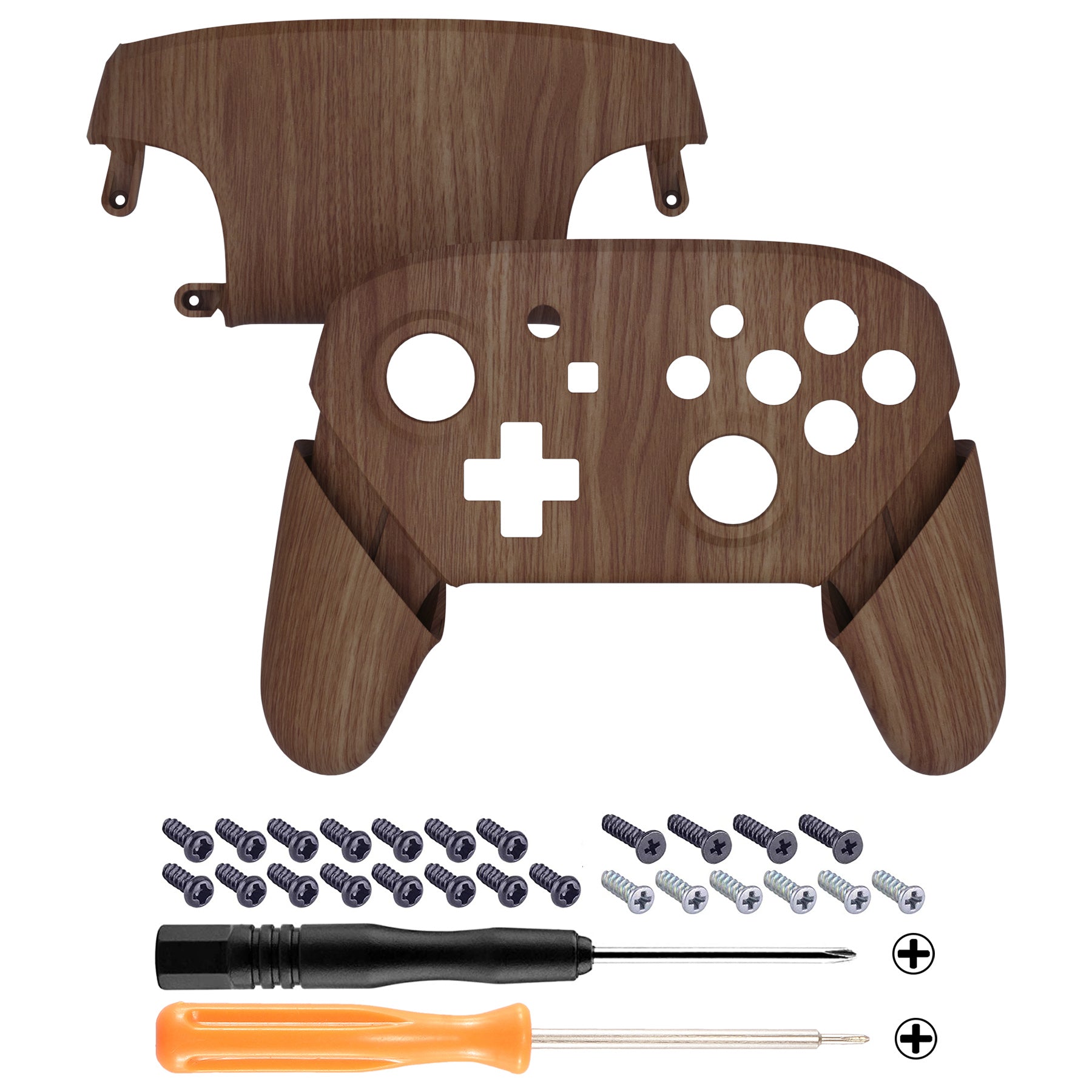 eXtremeRate Retail Wood Grain Faceplate Backplate Handles for Nintendo Switch Pro Controller, Soft Touch Grip Replacement Housing Shell Cover Buttons for Nintendo Switch Pro - Controller NOT Included - FRS201