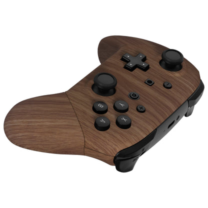 eXtremeRate Retail Wood Grain Faceplate Backplate Handles for Nintendo Switch Pro Controller, Soft Touch Grip Replacement Housing Shell Cover Buttons for Nintendo Switch Pro - Controller NOT Included - FRS201