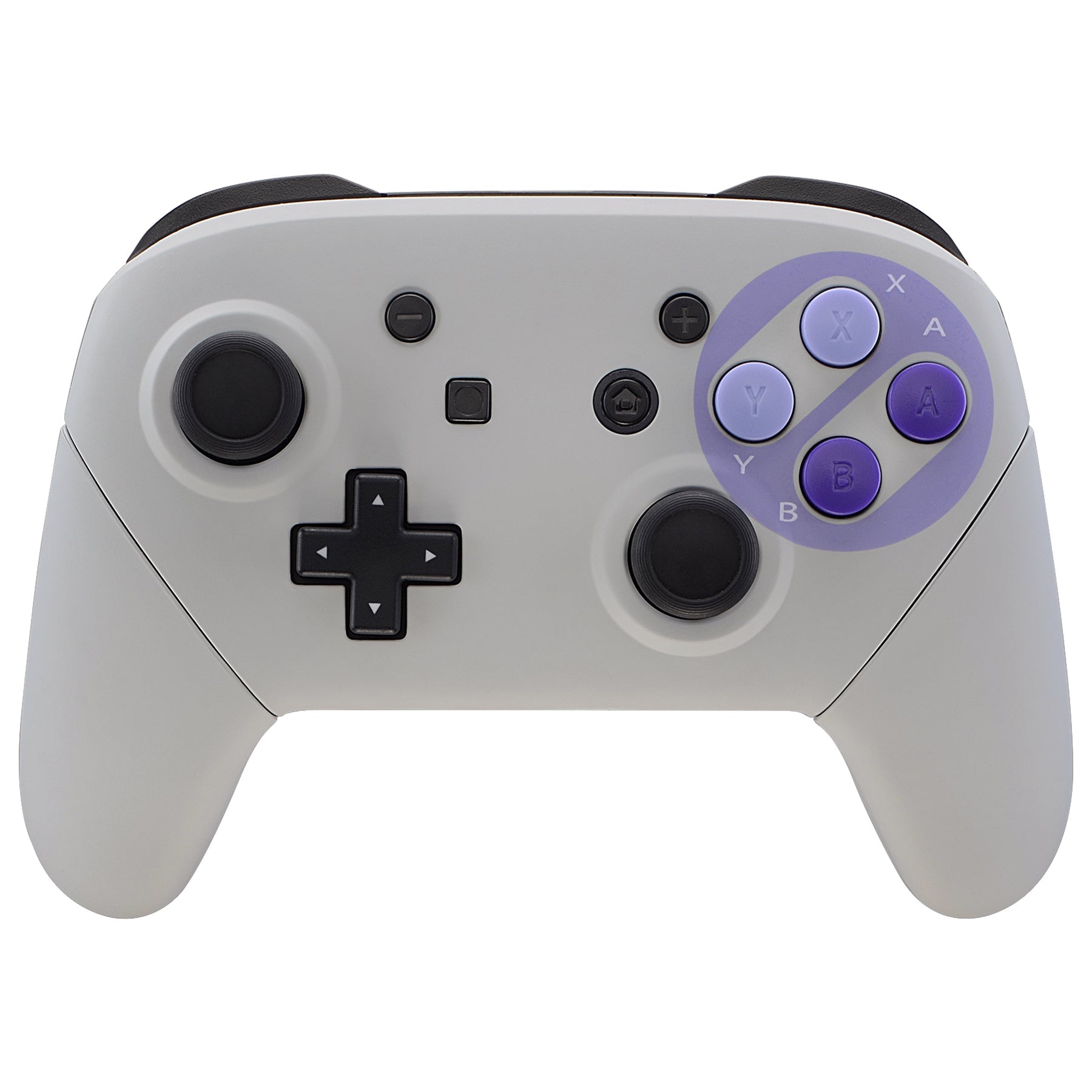 eXtremeRate Retail Soft Touch Faceplate Backplate Handles for Switch Pro Controller, Classic SNES Style Replacement Shell Case with Purple D-pad ABXY Buttons for Nintendo Switch Pro - Controller NOT Included - FRT102