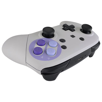 eXtremeRate Retail Soft Touch Faceplate Backplate Handles for Switch Pro Controller, Classic SNES Style Replacement Shell Case with Purple D-pad ABXY Buttons for Nintendo Switch Pro - Controller NOT Included - FRT102