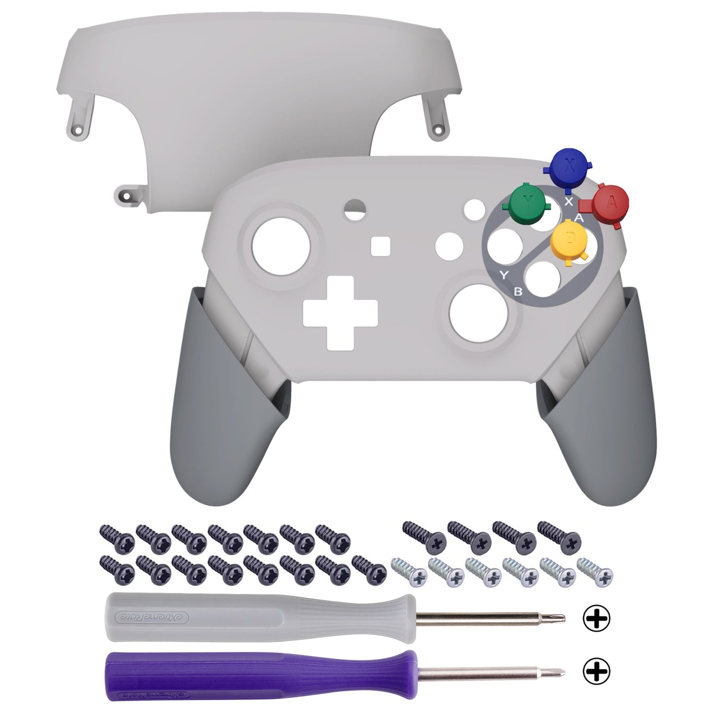 eXtremeRate Replacement Full Set for Nintendo Switch Pro, Includes Faceplate, Backplate, Handle & Colorful ABXY Buttons (Classic EU SFC SNES)