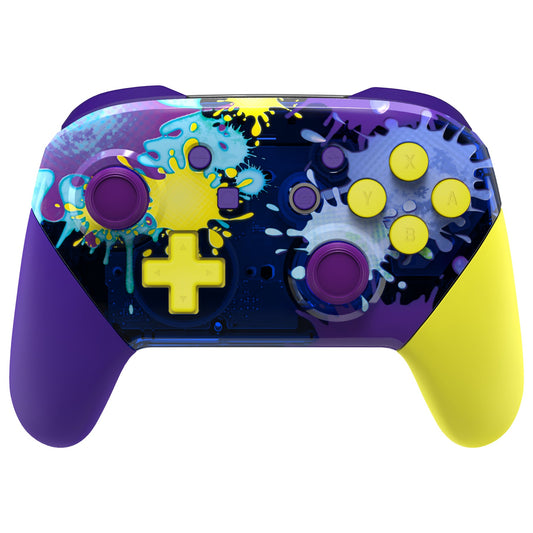 eXtremeRate Retail Splattering Paint Style Faceplate Backplate Handles for NS Switch Pro Controller, Soft Touch Replacement Grip Housing Shell Cover with Colorful ABXY Buttons for NS Switch Pro - FRT104