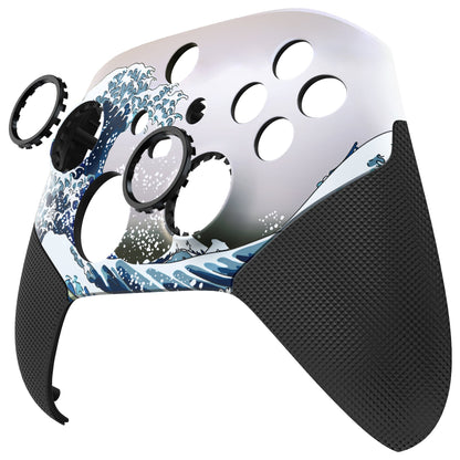 eXtremeRate Retail The Great Wave ASR Version Performance Rubberized Grip Front Housing Shell  with Accent Rings for Xbox Series X/S Controller - FX3C1002