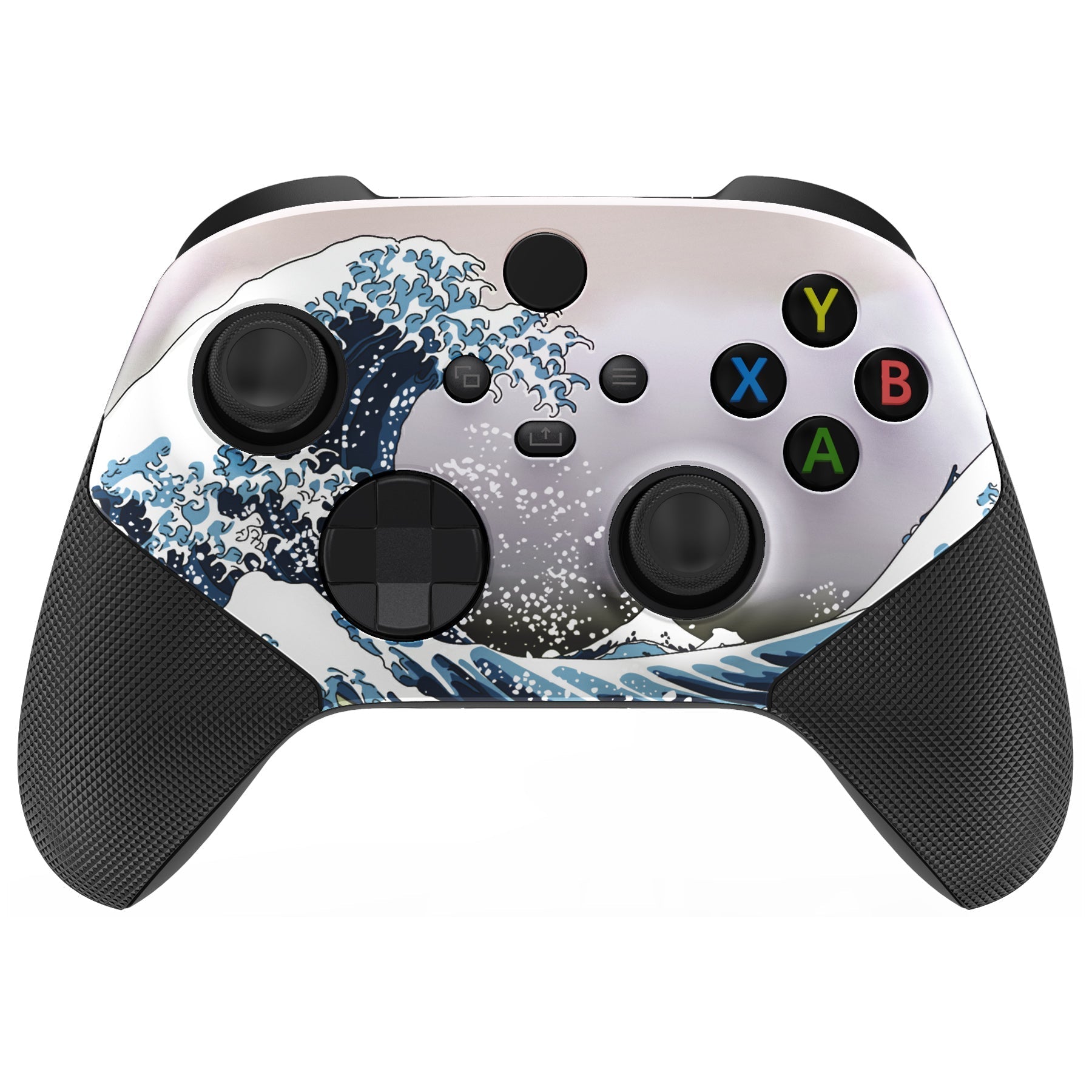 eXtremeRate Retail The Great Wave ASR Version Performance Rubberized Grip Front Housing Shell  with Accent Rings for Xbox Series X/S Controller - FX3C1002