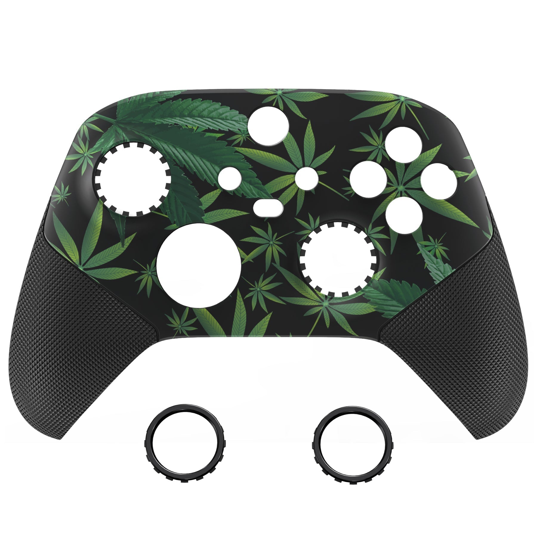 eXtremeRate Retail Green Weeds ASR Version Performance Rubberized Grip Front Housing Shell  with Accent Rings for Xbox Series X/S Controller - FX3C1006