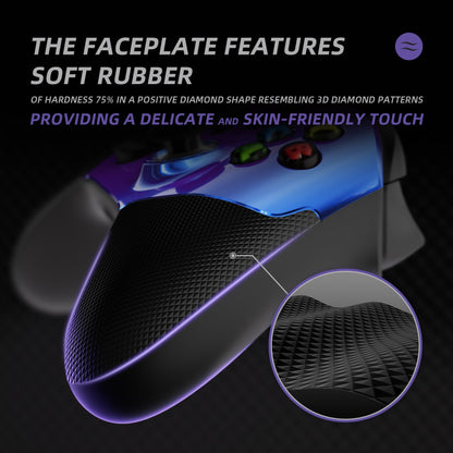 eXtremeRate ASR Version Performance Rubberized Grip Front Housing Shell  with Accent Rings for Xbox Series X & S Controller - Chameleon Purple Blue eXtremeRate