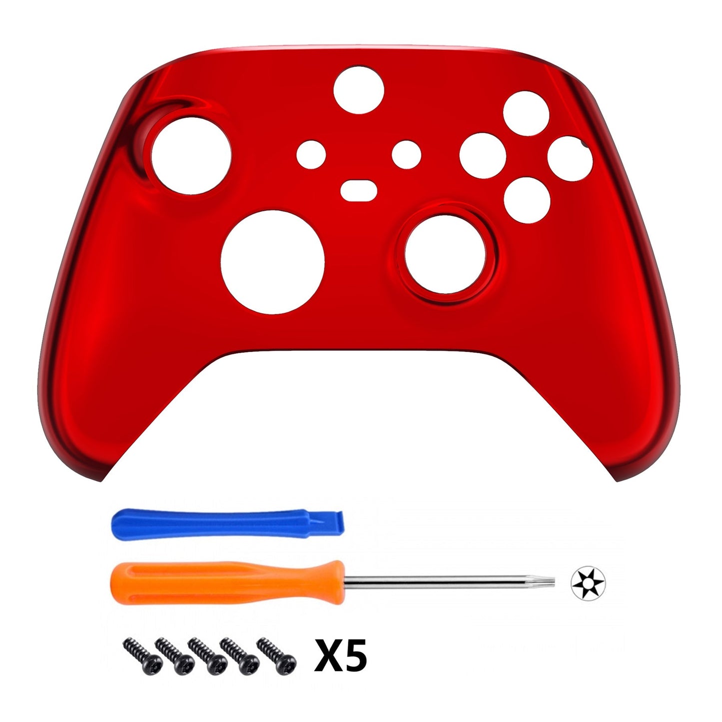 eXtremeRate Retail Replacement Front Housing Shell for Xbox Series X Controller, Chrome Red Custom Cover Faceplate for Xbox Series S Controller - Controller NOT Included - FX3D403