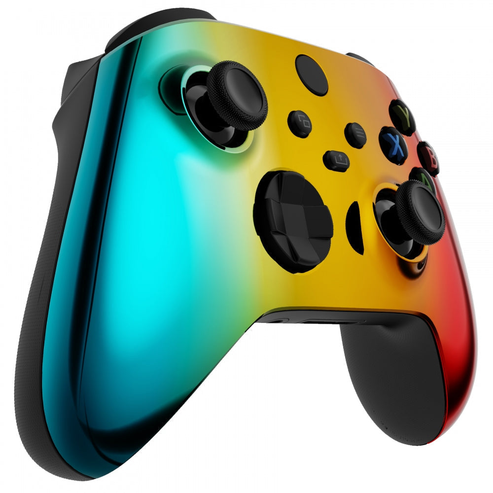 eXtremeRate Retail Tri-Color Gradient Glossy Replacement Part Faceplate, Chrome Cyan Gold Red Housing Shell Case for Xbox Series S & Xbox Series X Controller Accessories - Controller NOT Included - FX3D409