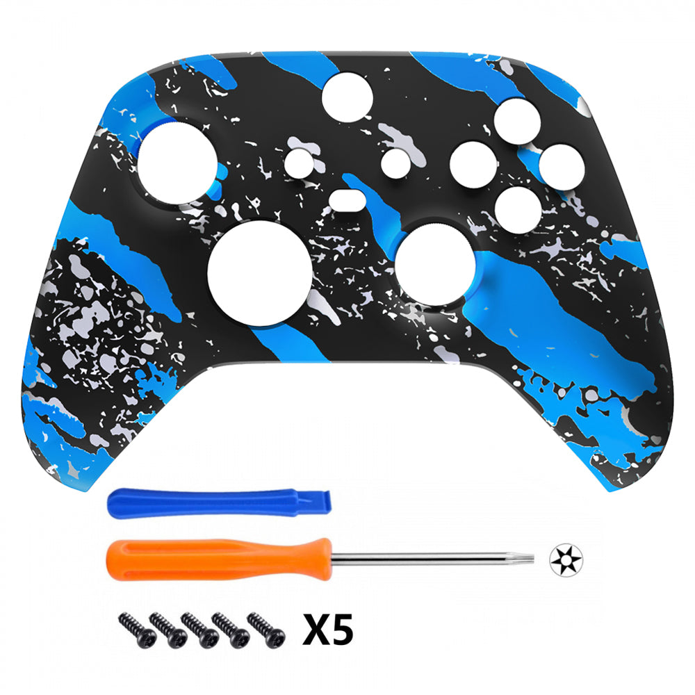 eXtremeRate Retail Blue Coating Splash Replacement Part Faceplate, Soft Touch Grip Housing Shell Case for Xbox Series S & Xbox Series X Controller Accessories - Controller NOT Included - FX3S206