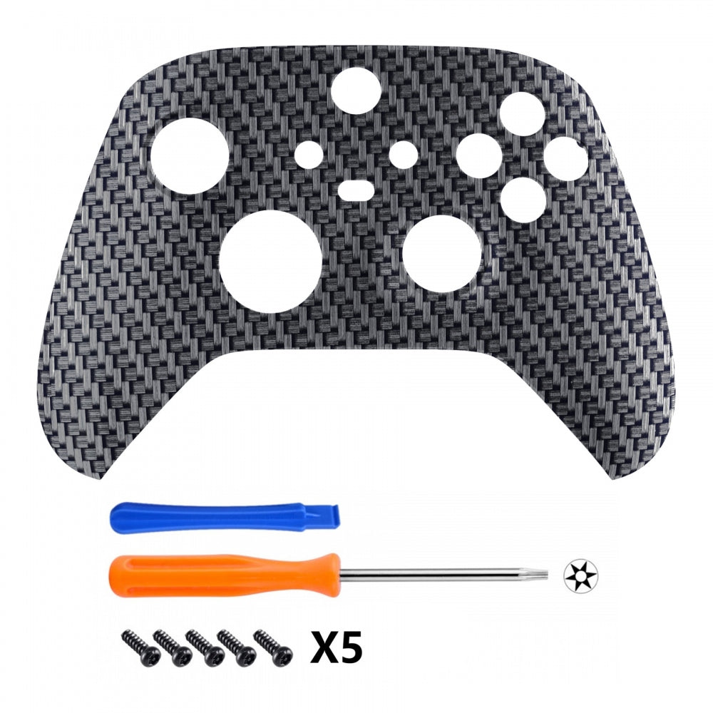 eXtremeRate Retail Black Silver Carbon Fiber Replacement Part Faceplate, Soft Touch Grip Housing Shell Case for Xbox Series S & Xbox Series X Controller Accessories - Controller NOT Included - FX3S209