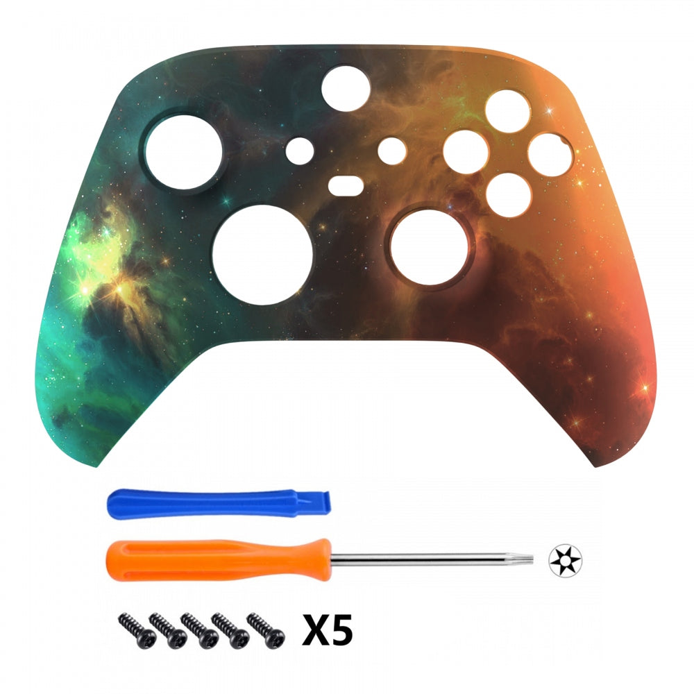 eXtremeRate Retail Orange Star Universe Replacement Part Faceplate, Soft Touch Grip Housing Shell Case for Xbox Series S & Xbox Series X Controller Accessories - Controller NOT Included - FX3T102