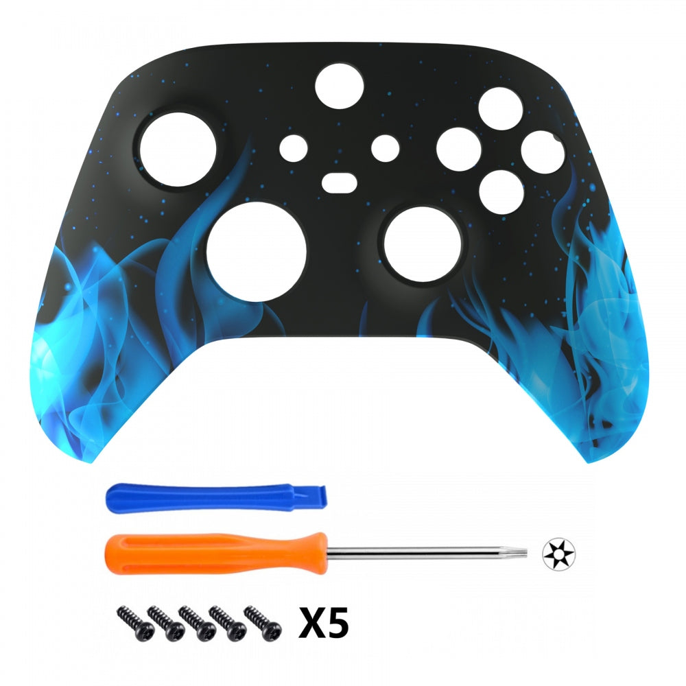 eXtremeRate Retail Blue Flame Replacement Part Faceplate, Soft Touch Grip Housing Shell Case for Xbox Series S & Xbox Series X Controller Accessories - Controller NOT Included - FX3T105