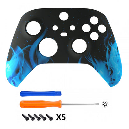 eXtremeRate Retail Blue Flame Replacement Part Faceplate, Soft Touch Grip Housing Shell Case for Xbox Series S & Xbox Series X Controller Accessories - Controller NOT Included - FX3T105