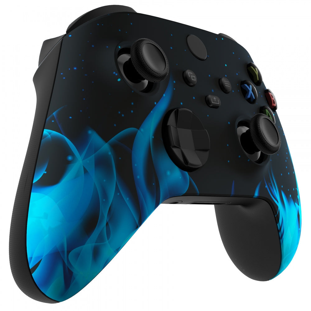 eXtremeRate Retail Blue Flame Replacement Part Faceplate, Soft Touch Grip Housing Shell Case for Xbox Series S & Xbox Series X Controller Accessories - Controller NOT Included - FX3T105