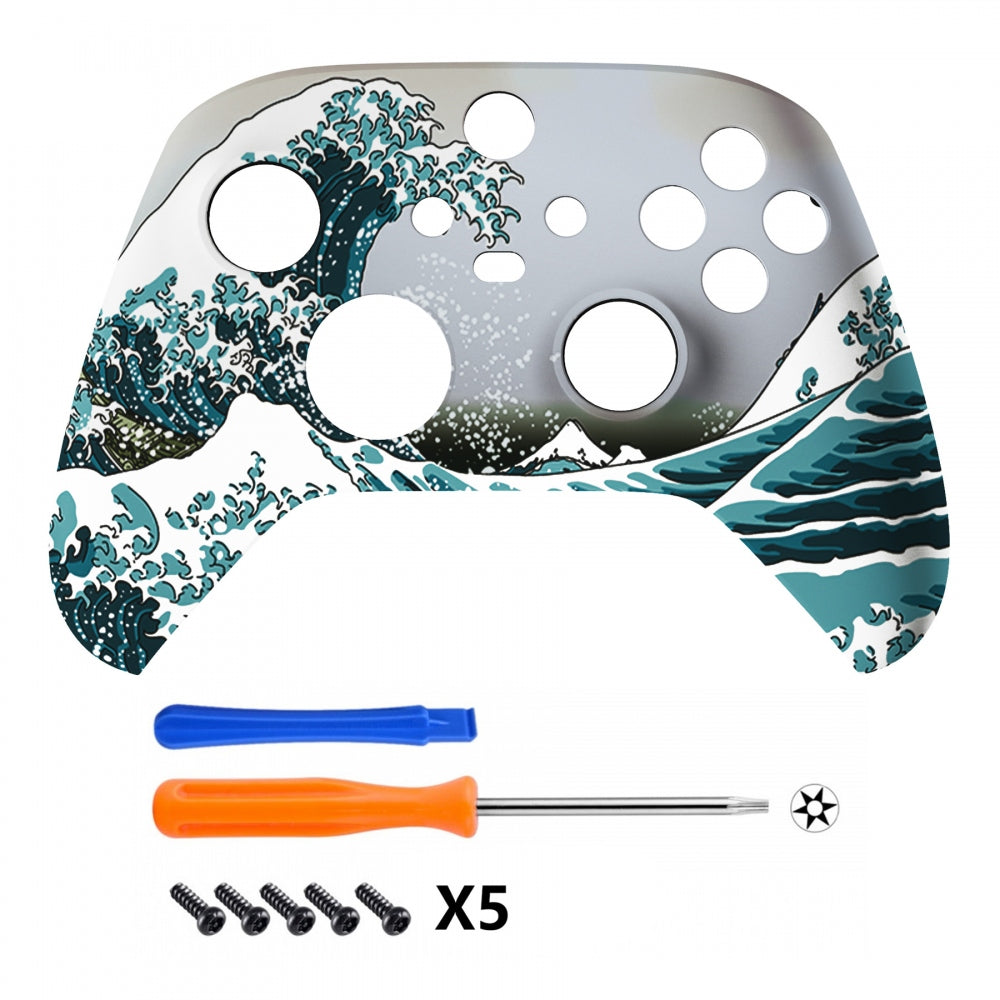 eXtremeRate Retail The Great Wave Replacement Part Faceplate, Soft Touch Grip Housing Shell Case for Xbox Series S & Xbox Series X Controller Accessories - Controller NOT Included - FX3T106