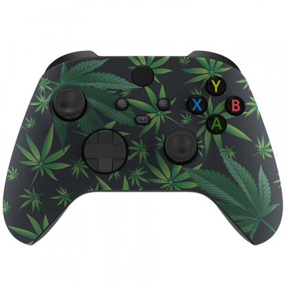 eXtremeRate Retail Green Weeds Replacement Part Faceplate, Soft Touch Grip Housing Shell Case for Xbox Series S & Xbox Series X Controller Accessories - Controller NOT Included - FX3T111