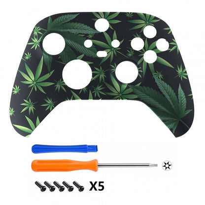 eXtremeRate Retail Green Weeds Replacement Part Faceplate, Soft Touch Grip Housing Shell Case for Xbox Series S & Xbox Series X Controller Accessories - Controller NOT Included - FX3T111