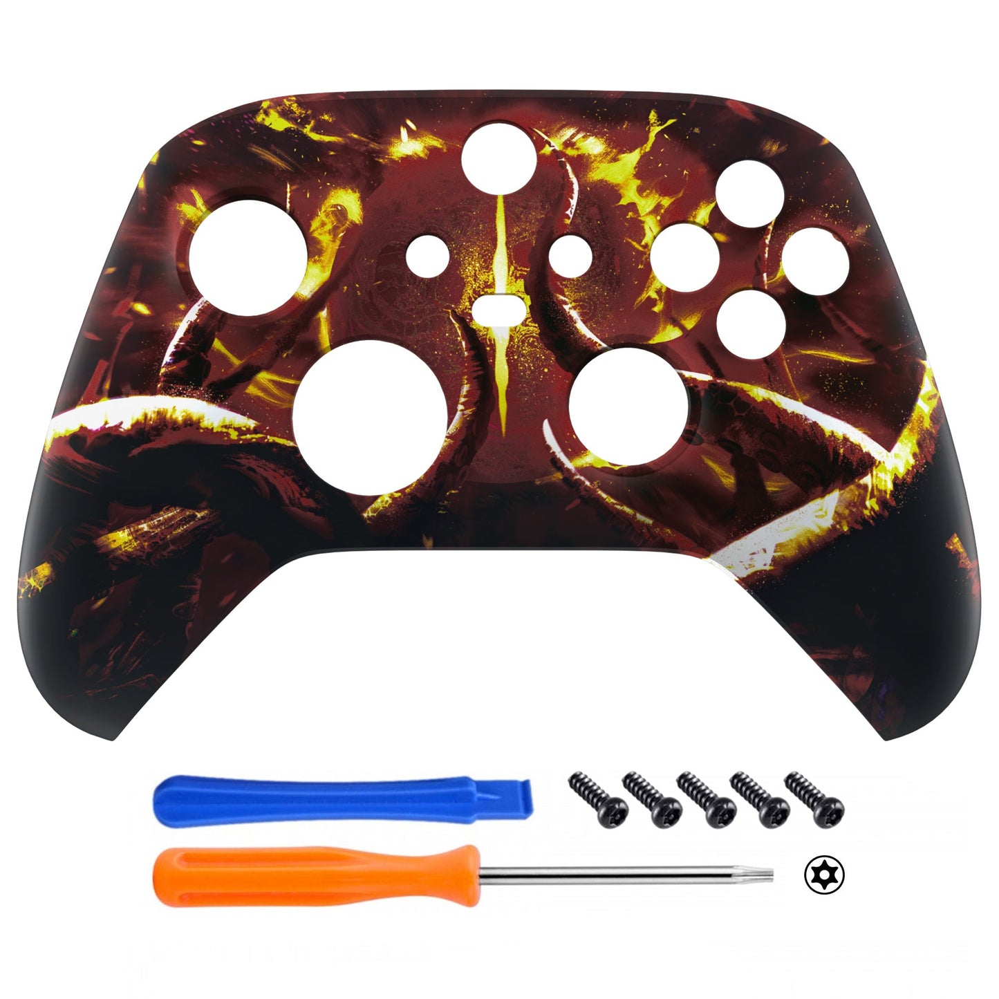 eXtremeRate Retail The Great Flaming Overlord Replacement Part Faceplate, Soft Touch Grip Housing Shell Case for Xbox Series S & Xbox Series X Controller Accessories - Controller NOT Included - FX3T161