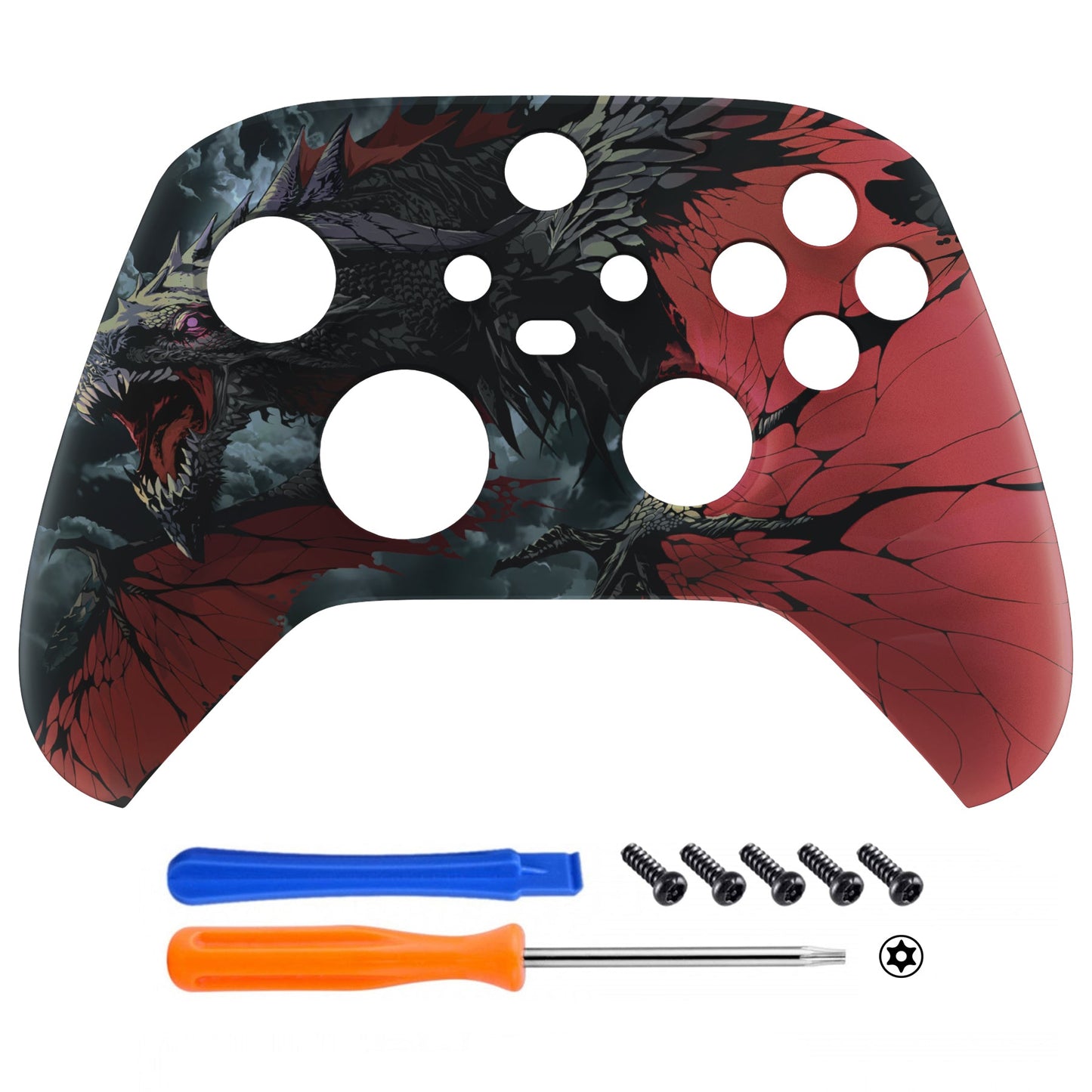 eXtremeRate Retail Roaring Dragon Replacement Part Faceplate, Soft Touch Grip Housing Shell Case for Xbox Series S & Xbox Series X Controller Accessories - Controller NOT Included - FX3T165