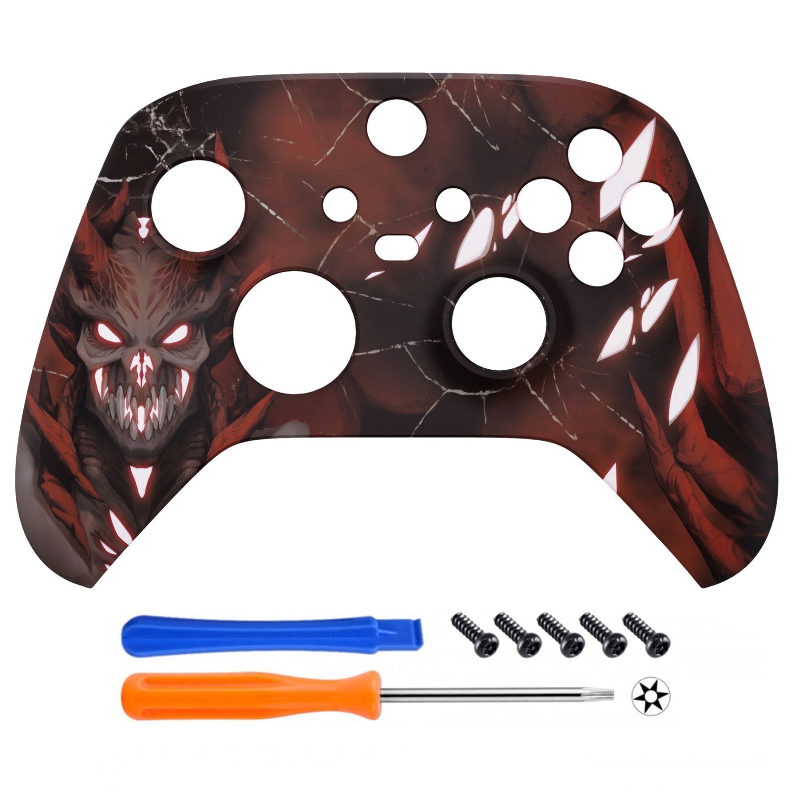 eXtremeRate Retail Glow in Dark - Scarlet Demon Replacement Part Faceplate, Soft Touch Grip Housing Shell Case for Xbox Series S & Xbox Series X Controller Accessories - Controller NOT Included - FX3T178