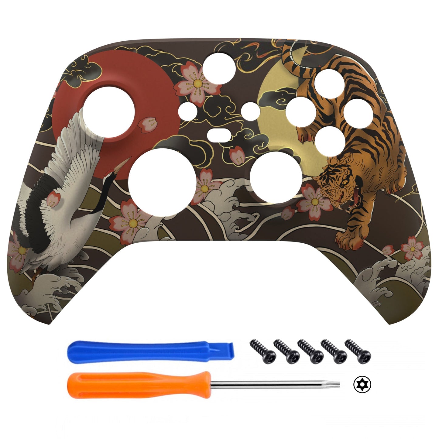 eXtremeRate Retail Tiger & Crane Replacement Part Faceplate, Soft Touch Grip Housing Shell Case for Xbox Series S & Xbox Series X Controller Accessories - Controller NOT Included - FX3T180