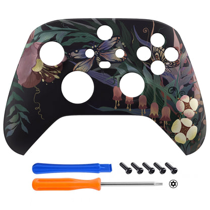 eXtremeRate Retail Mysterious Garden Replacement Part Faceplate, Soft Touch Grip Housing Shell Case for Xbox Series S & Xbox Series X Controller Accessories - Controller NOT Included - FX3T184