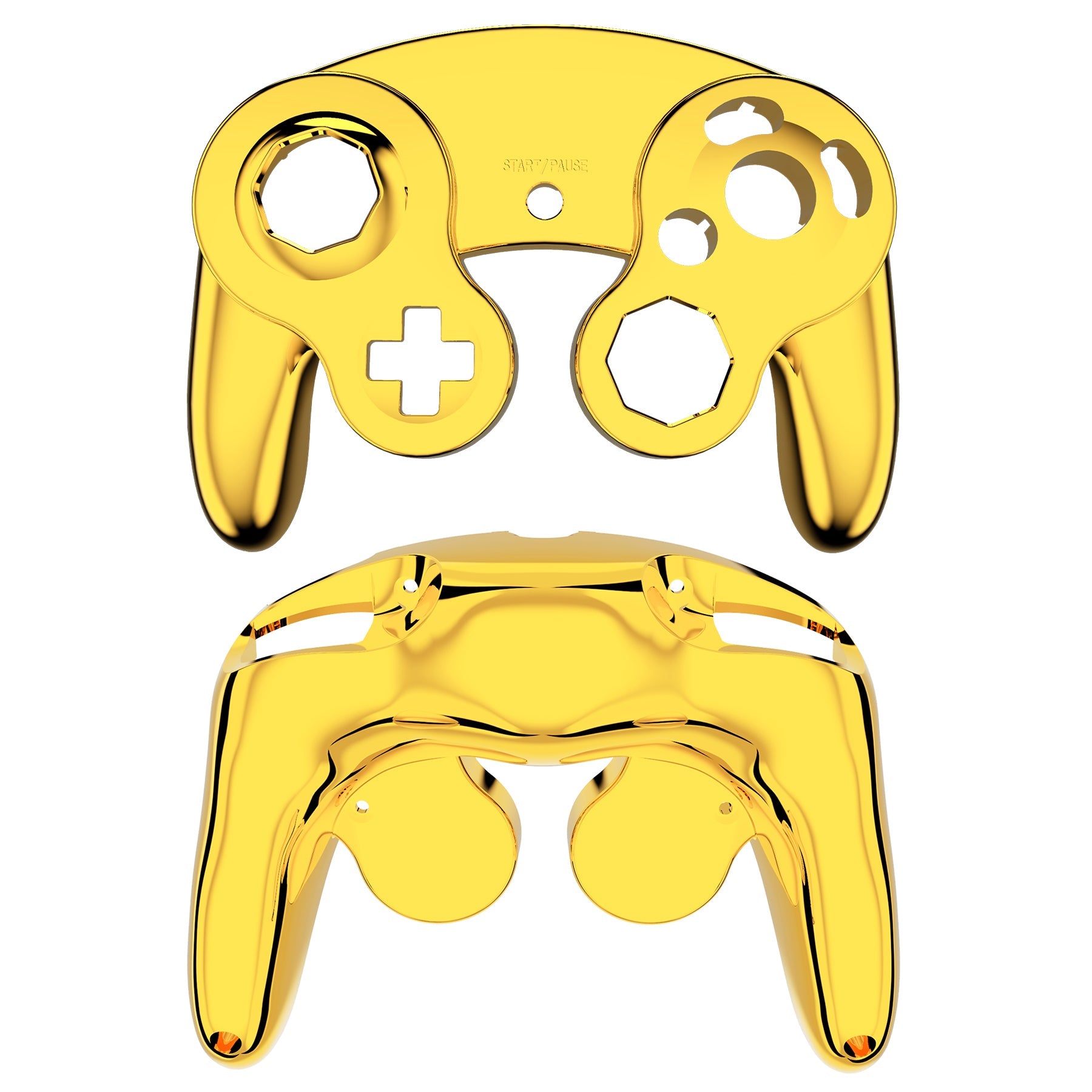 eXtremeRate Retail Chrome Gold Glossy Faceplate Backplate for Nintendo GameCube Controller, Replacement Housing Shell Cover with Buttons for Nintendo GameCube Controller NGC - Controller NOT Included - GCND4001