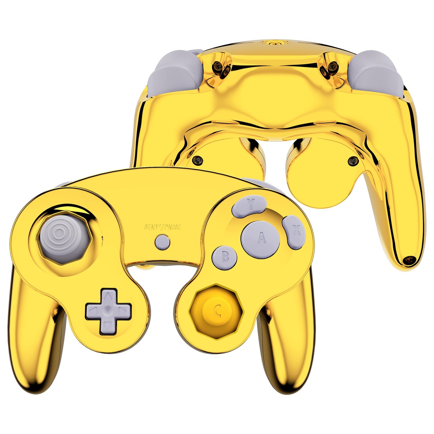 eXtremeRate Retail Chrome Gold Glossy Faceplate Backplate for Nintendo GameCube Controller, Replacement Housing Shell Cover with Buttons for Nintendo GameCube Controller NGC - Controller NOT Included - GCND4001