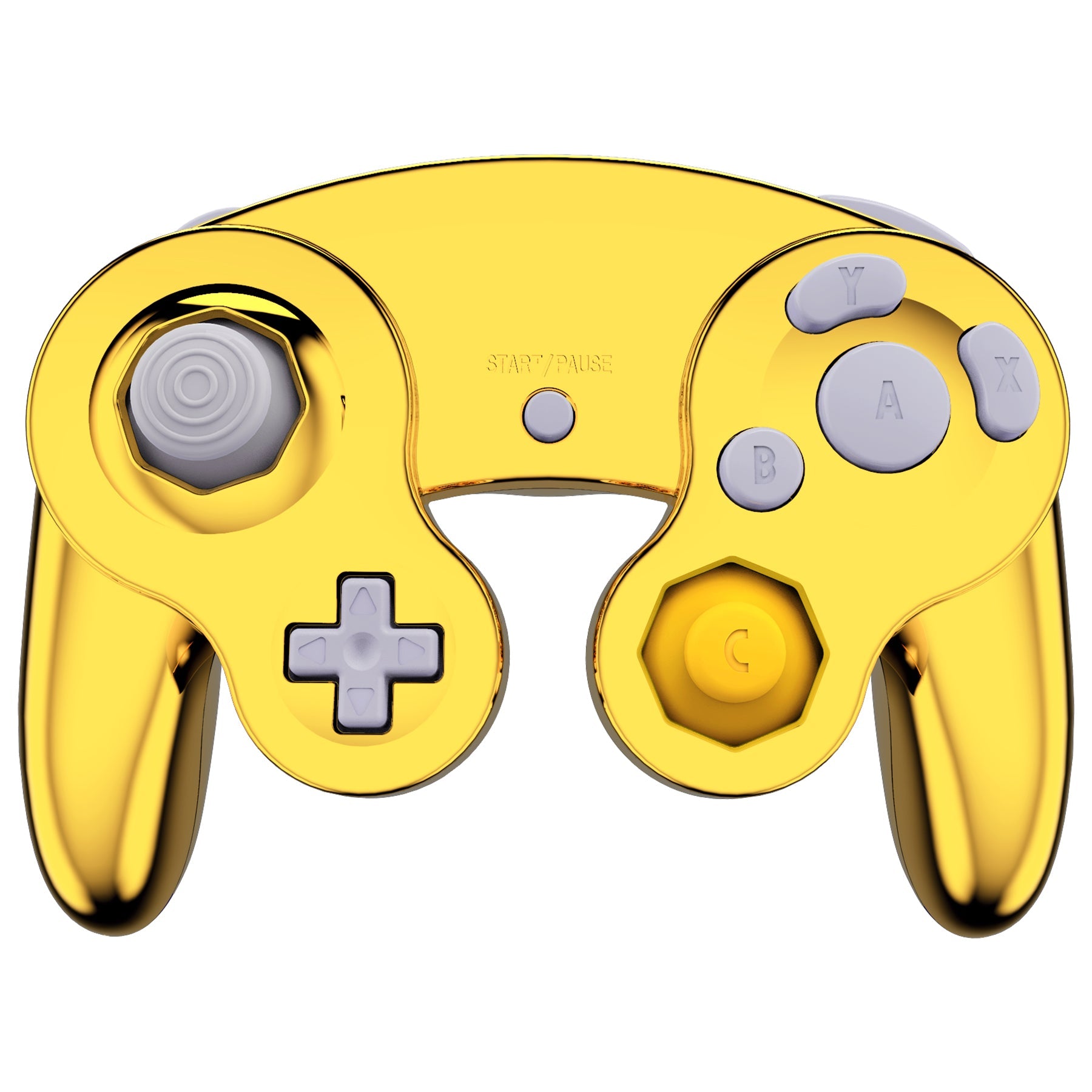 eXtremeRate Retail Chrome Gold Glossy Faceplate Backplate for Nintendo GameCube Controller, Replacement Housing Shell Cover with Buttons for Nintendo GameCube Controller NGC - Controller NOT Included - GCND4001