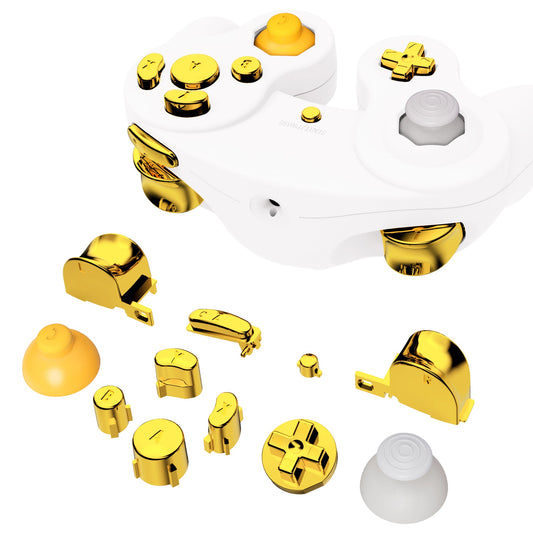 eXtremeRate Retail Chrome Gold Repair ABXY D-pad Z L R Keys for Nintendo GameCube Controller, DIY Replacement Full Set Buttons Thumbsticks & Tools for Nintendo GameCube Controller - Controller NOT Included - GCNJ3001