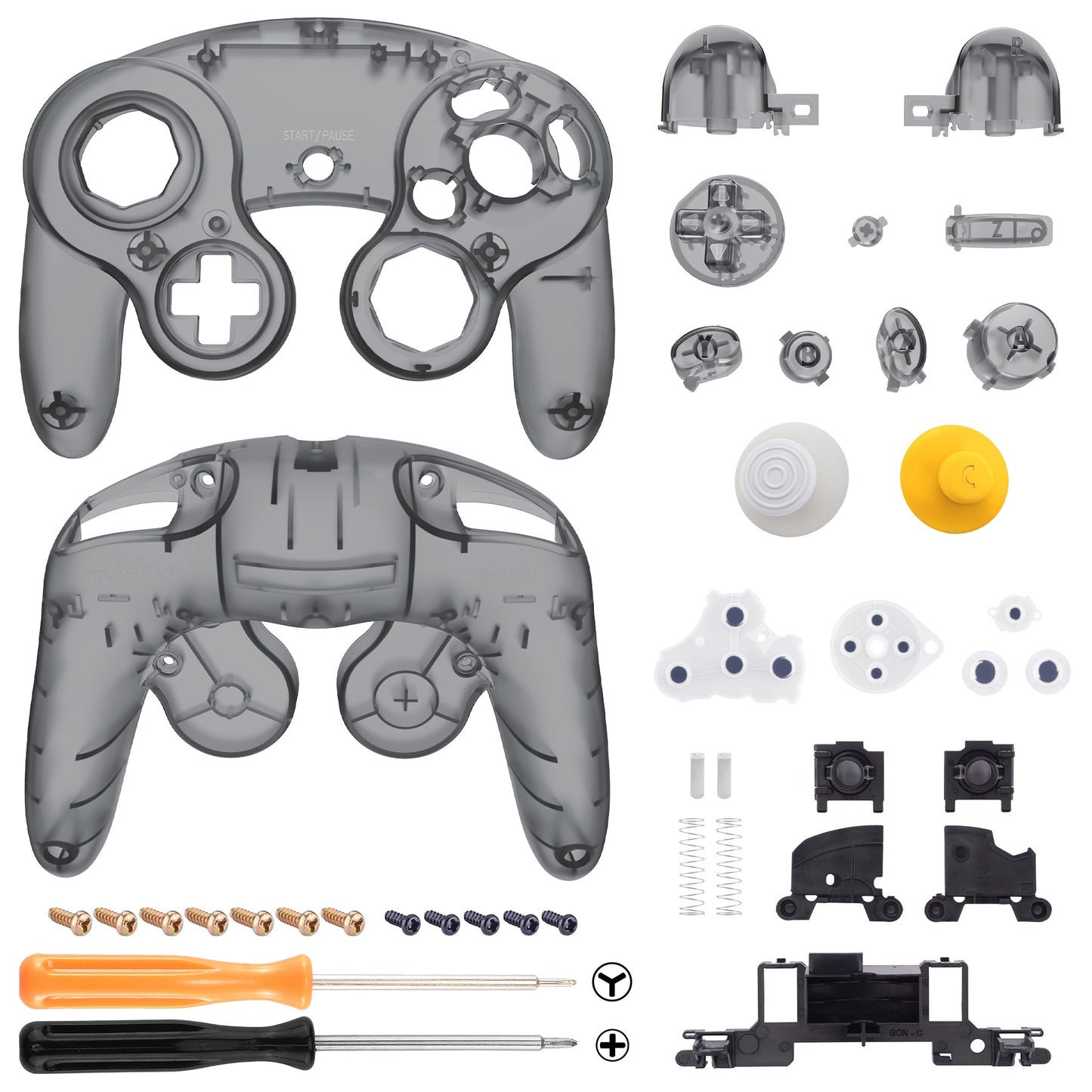 eXtremeRate Replacement  Faceplate Backplate with Buttons for Nintendo GameCube Controller NGC - Clear Black eXtremeRate