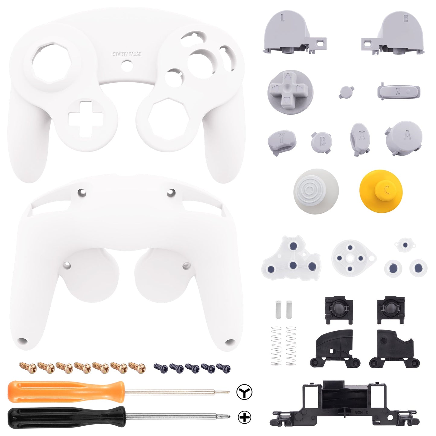 eXtremeRate Retail White Replacement Faceplate Backplate with Buttons for Nintendo GameCube Controller - GCNP3002