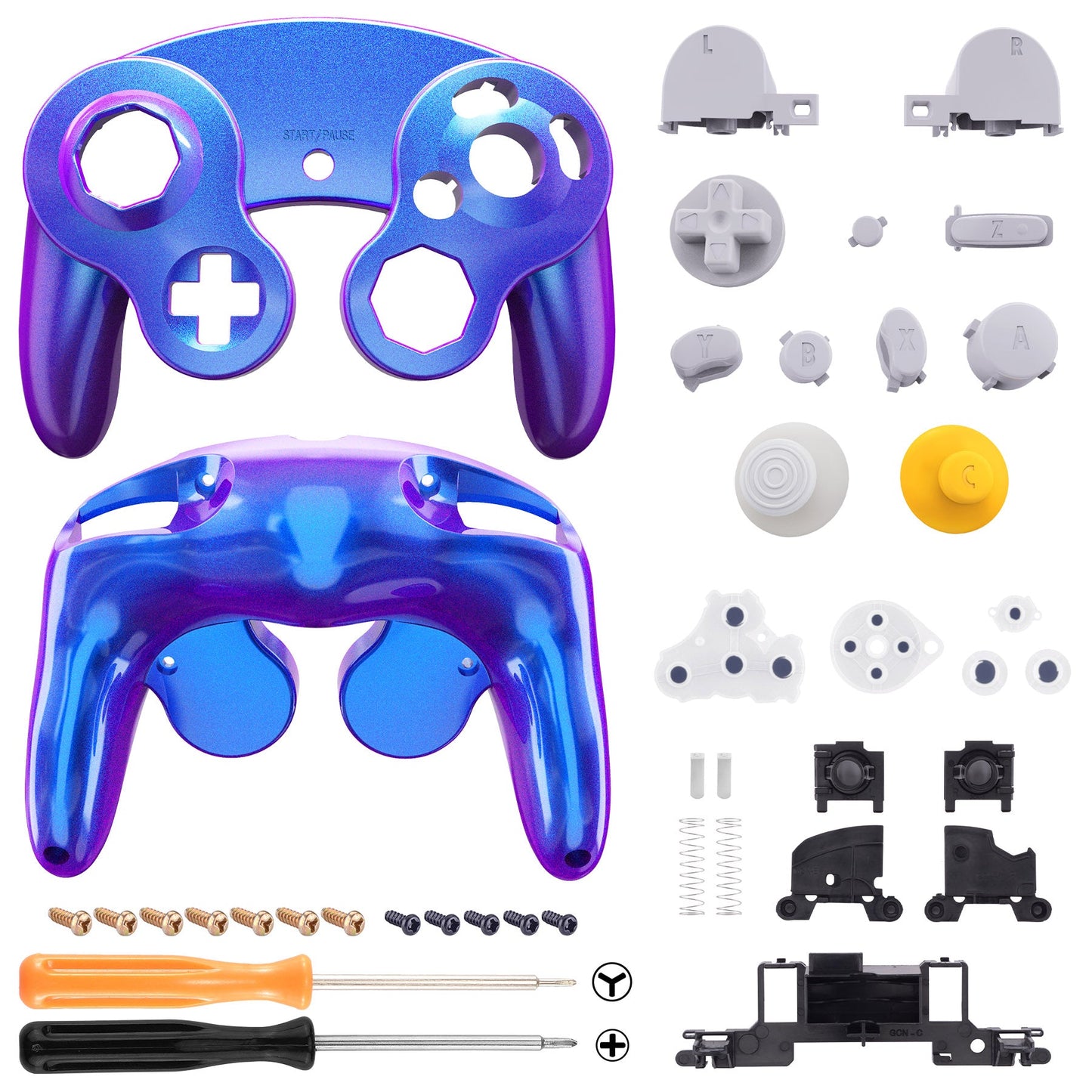 eXtremeRate Retail Chameleon Purple Blue Replacement Faceplate Backplate with Buttons for Nintendo GameCube Controller - GCNP3004