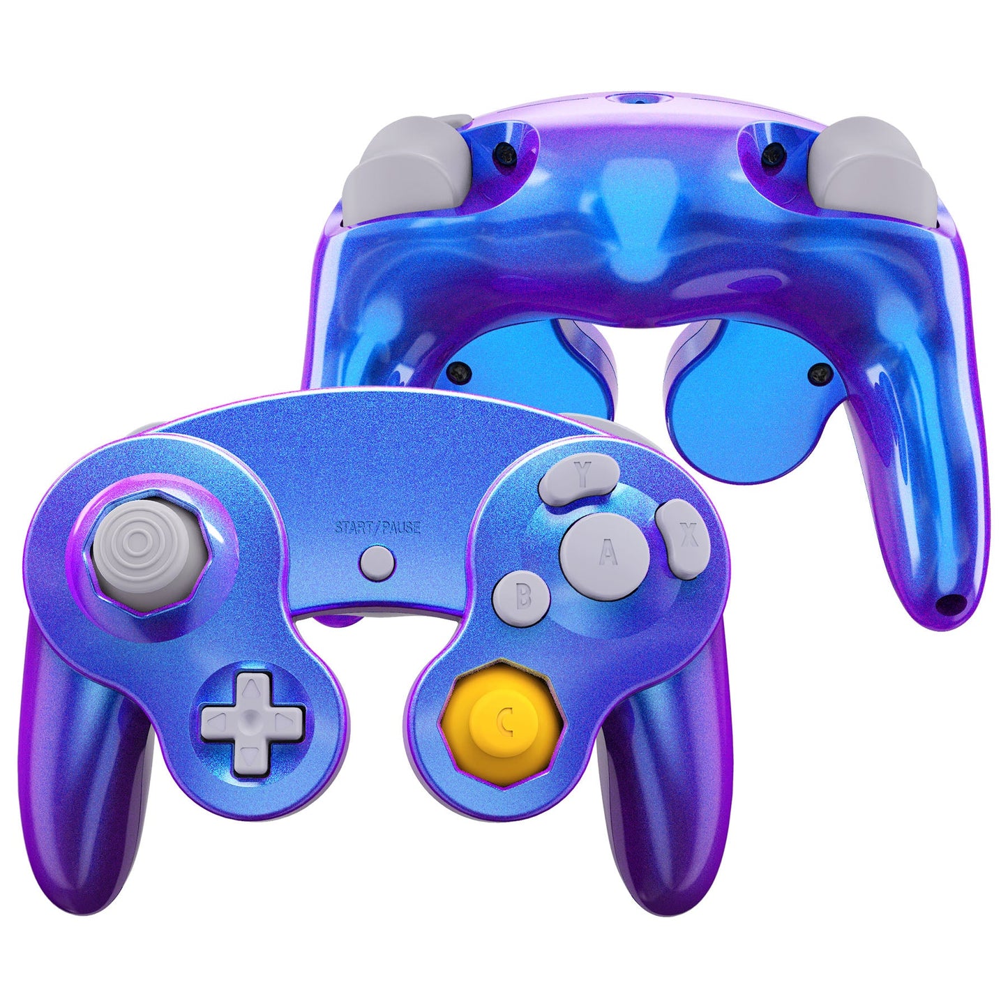 eXtremeRate Retail Chameleon Purple Blue Replacement Faceplate Backplate with Buttons for Nintendo GameCube Controller - GCNP3004