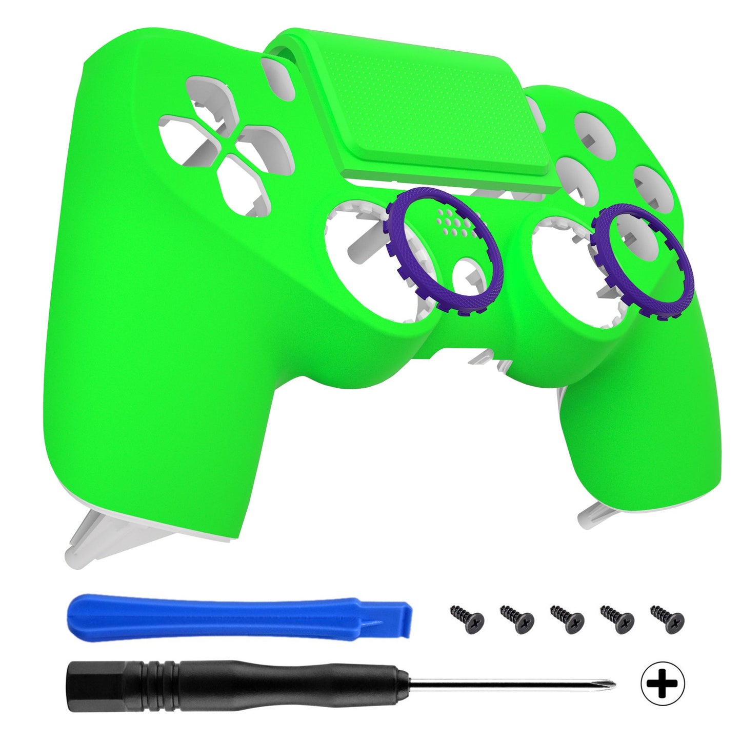 eXtremeRate Retail Neon Green Ghost Replacement Faceplate Touchpad, Redesigned Soft Touch Housing Shell Touch Pad Compatible with PS4 Slim Pro Controller JDM-040/050/055 - Controller NOT Included - GHP4P007