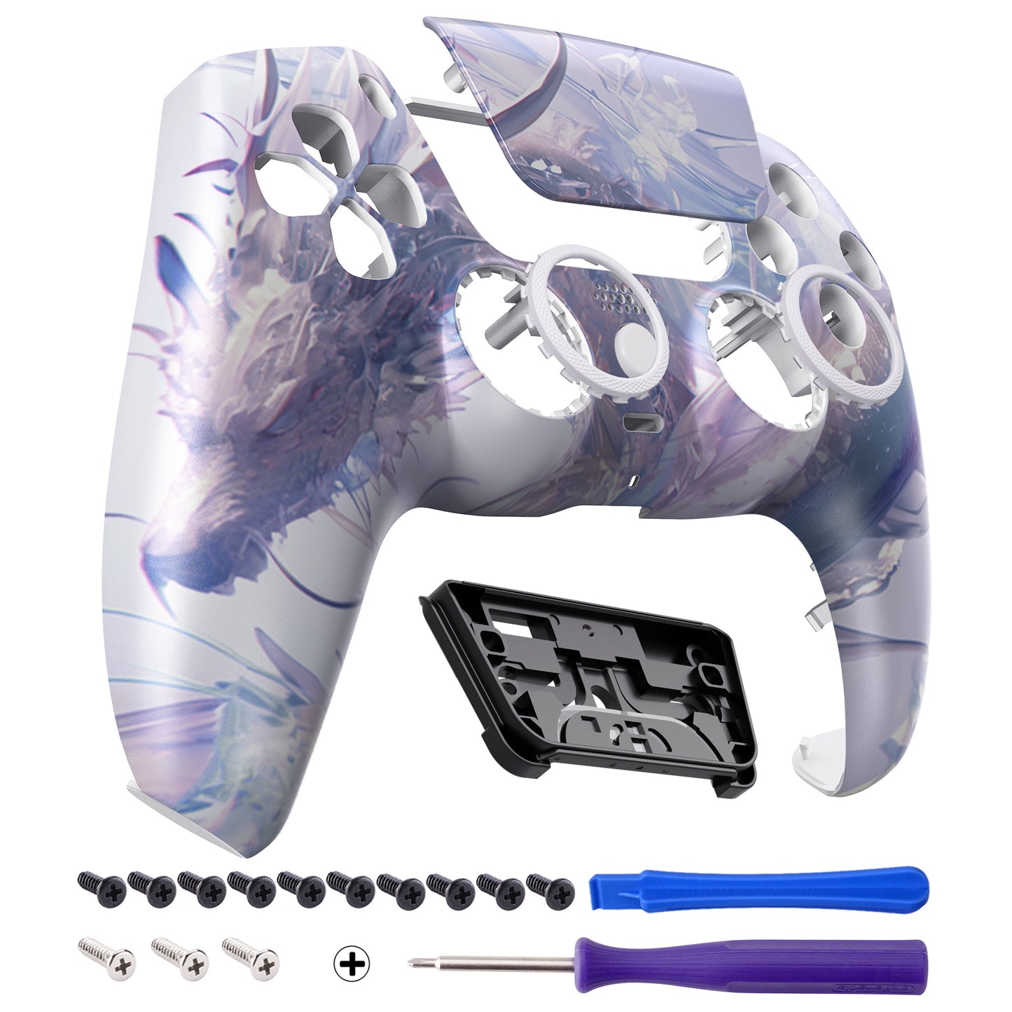 eXtremeRate PS5コントローラーBDM-010/020/030/040/050/060対応LUNA再設計交換対応用フロントシェル＆タッチパッド【白銀龍】