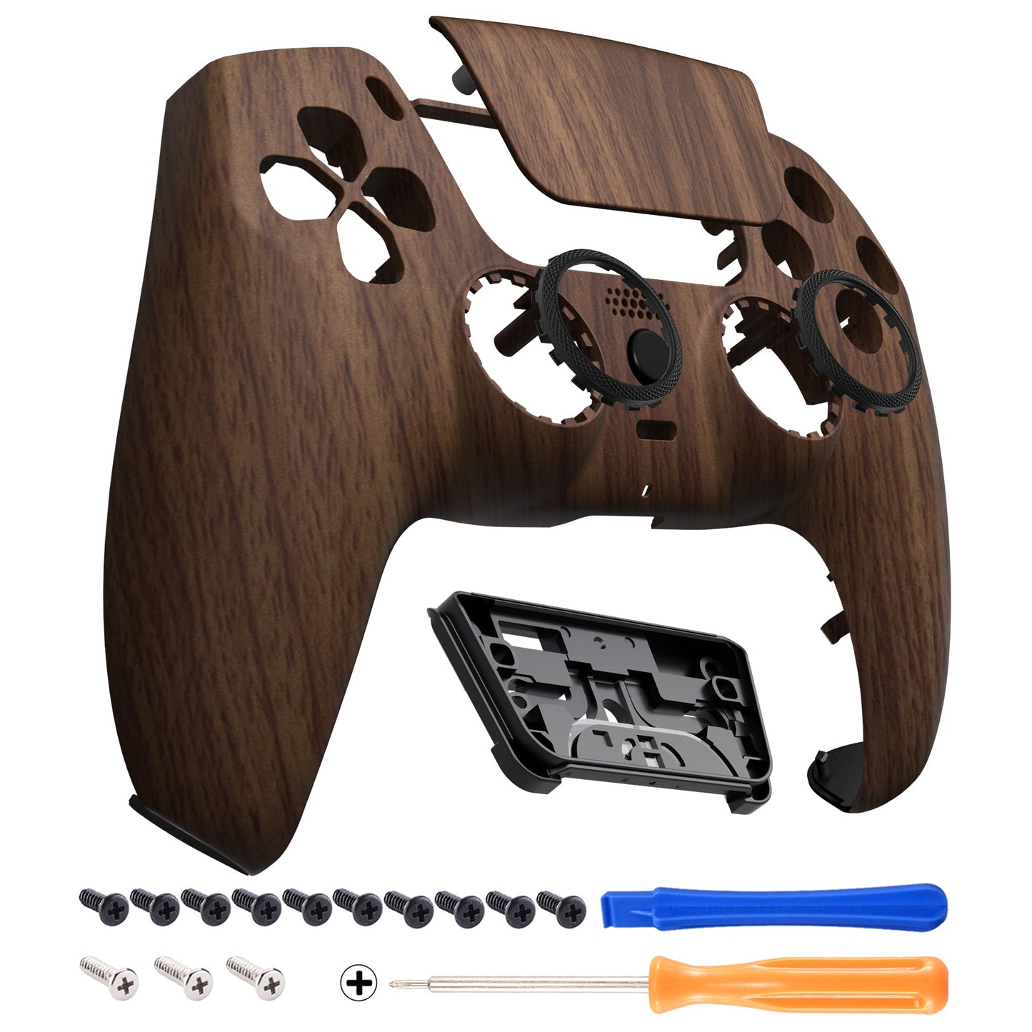 eXtremeRate Retail LUNA Redesigned Wood Grain Front Shell Touchpad Compatible with ps5 Controller BDM-010 BDM-020 BDM-030, DIY Replacement Housing Custom Touch Pad Cover Compatible with ps5 Controller - GHPFS002