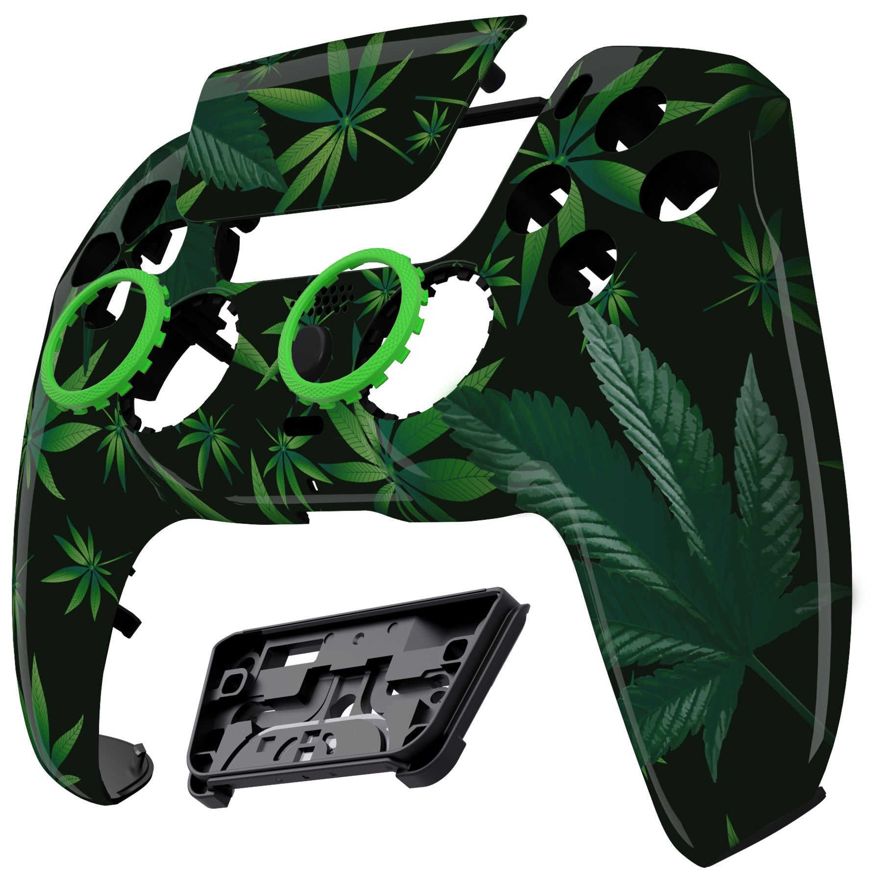 eXtremeRate Retail LUNA Redesigned Green Weeds Front Shell Touchpad Compatible with ps5 Controller BDM-010 BDM-020 BDM-030, DIY Replacement Housing Custom Touch Pad Cover Compatible with ps5 Controller - GHPFT003