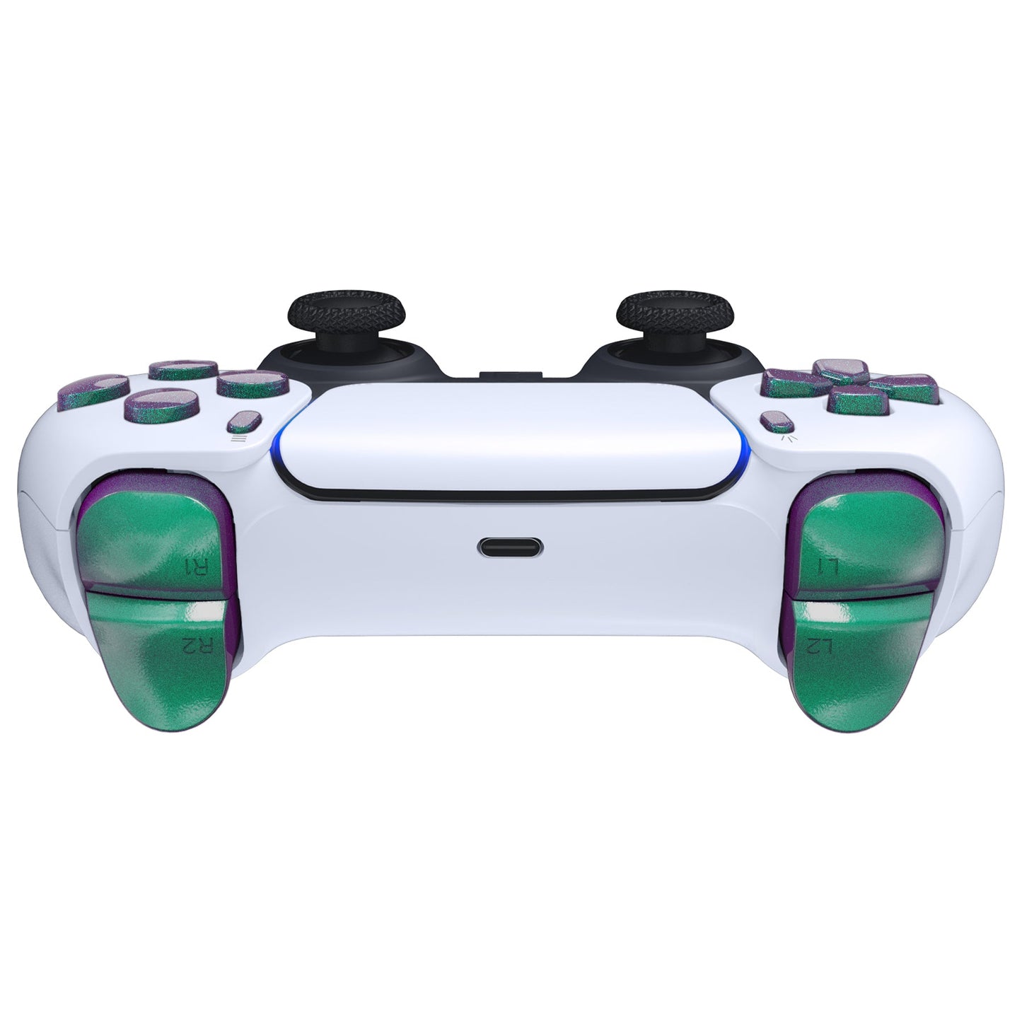 eXtremeRate Replacement Full Set Buttons Compatible with PS5 Controller BDM-030/040 - Chameleon Green Purple eXtremeRate