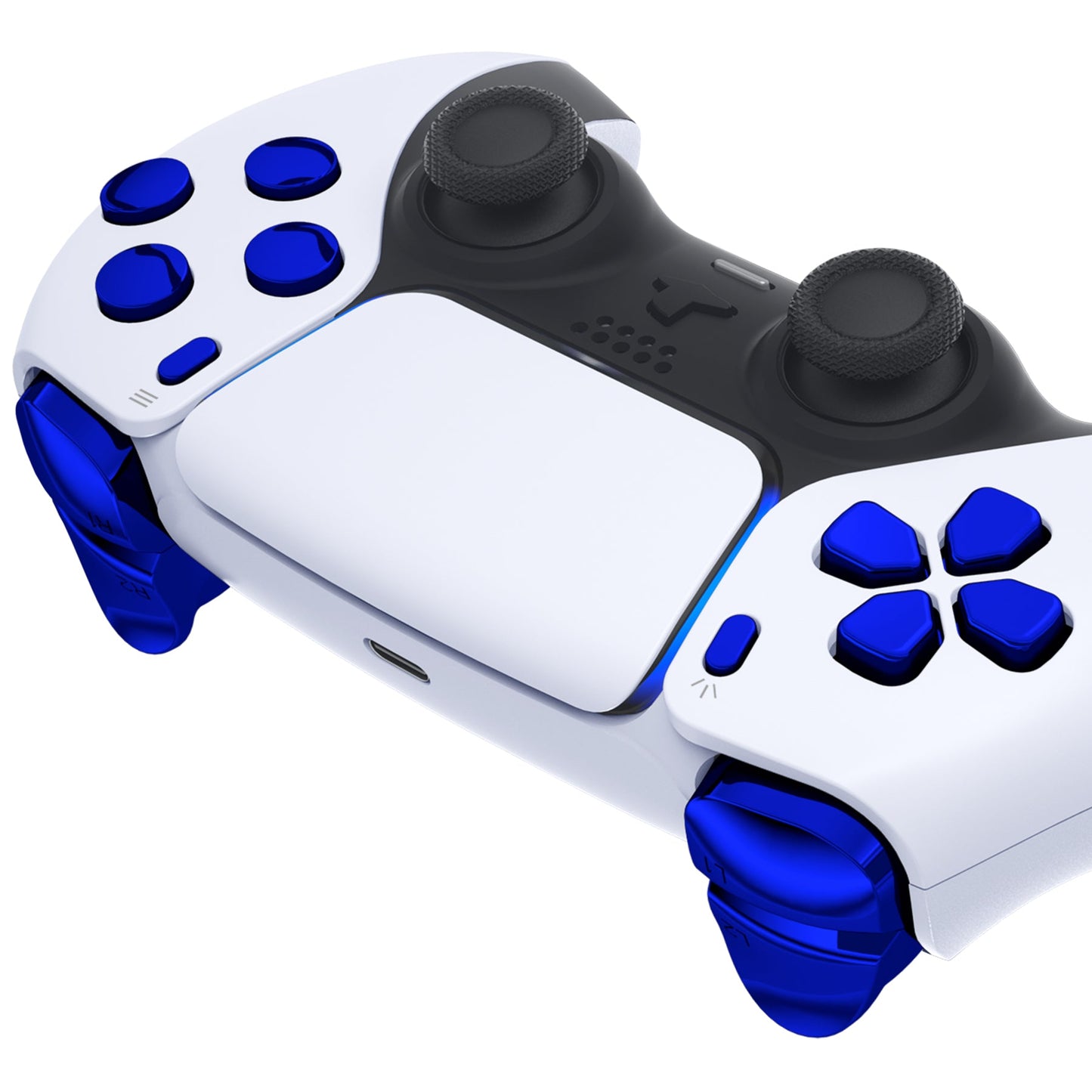 eXtremeRate Replacement Full Set Buttons Compatible with PS5 Controller BDM-030/040 - Chrome Blue eXtremeRate