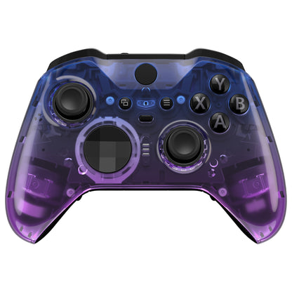 eXtremeRate Retail Gradient Translucent Bluebell Faceplate Cover, Glossy Front Housing Shell Case Replacement Kit for Xbox One Elite Series 2 Controller (Model 1797 and Core Model 1797) - Thumbstick Accent Rings Included - ELP334