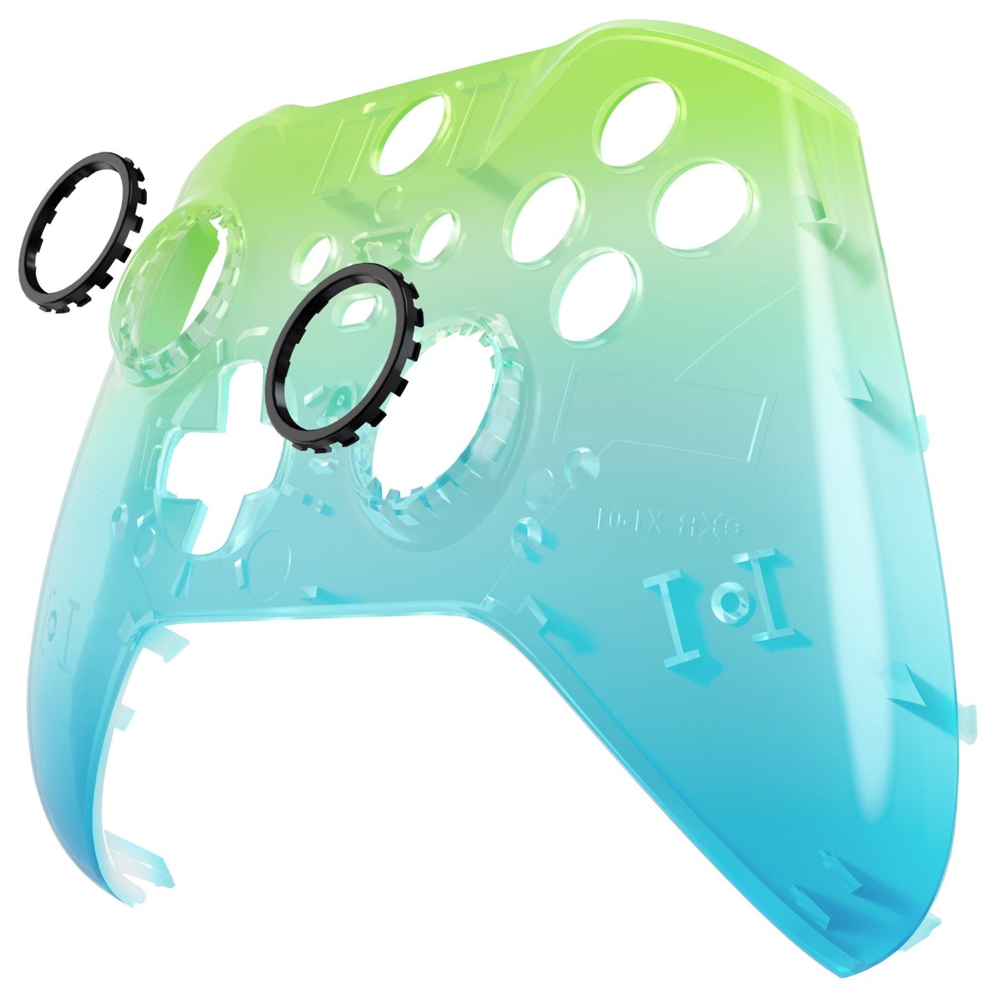 eXtremeRate Retail Gradient Translucent Green Blue Faceplate Cover, Glossy Front Housing Shell Case Replacement Kit for Xbox One Elite Series 2 Controller (Model 1797 and Core Model 1797) - Thumbstick Accent Rings Included - ELP336