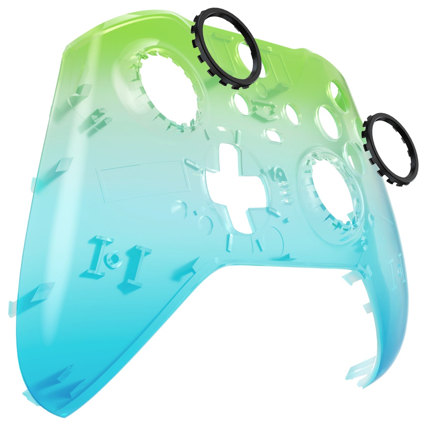 eXtremeRate Retail Gradient Translucent Green Blue Faceplate Cover, Glossy Front Housing Shell Case Replacement Kit for Xbox One Elite Series 2 Controller (Model 1797 and Core Model 1797) - Thumbstick Accent Rings Included - ELP336