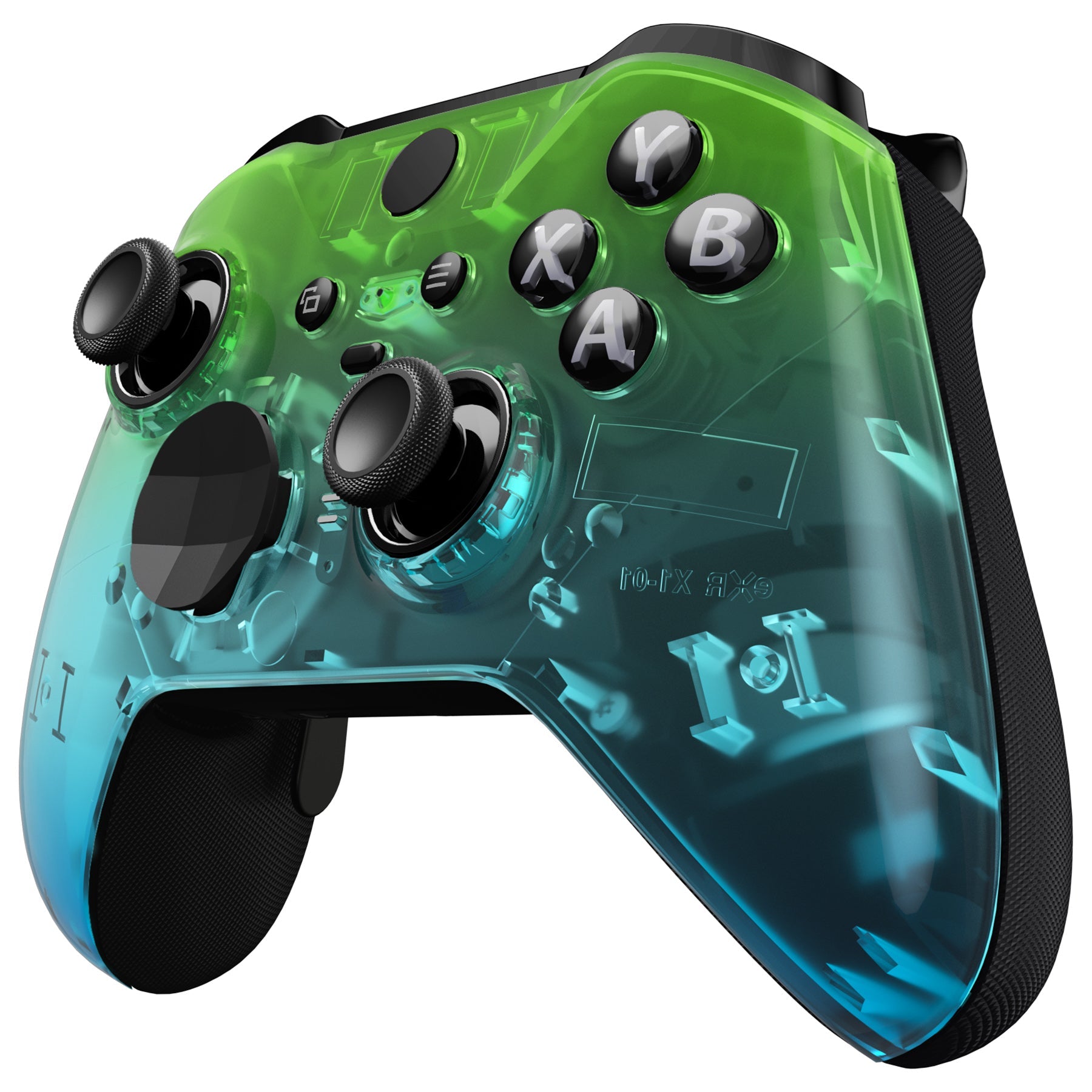 eXtremeRate Retail Gradient Translucent Green Blue Faceplate Cover, Glossy Front Housing Shell Case Replacement Kit for Xbox One Elite Series 2 Controller (Model 1797 and Core Model 1797) - Thumbstick Accent Rings Included - ELP336