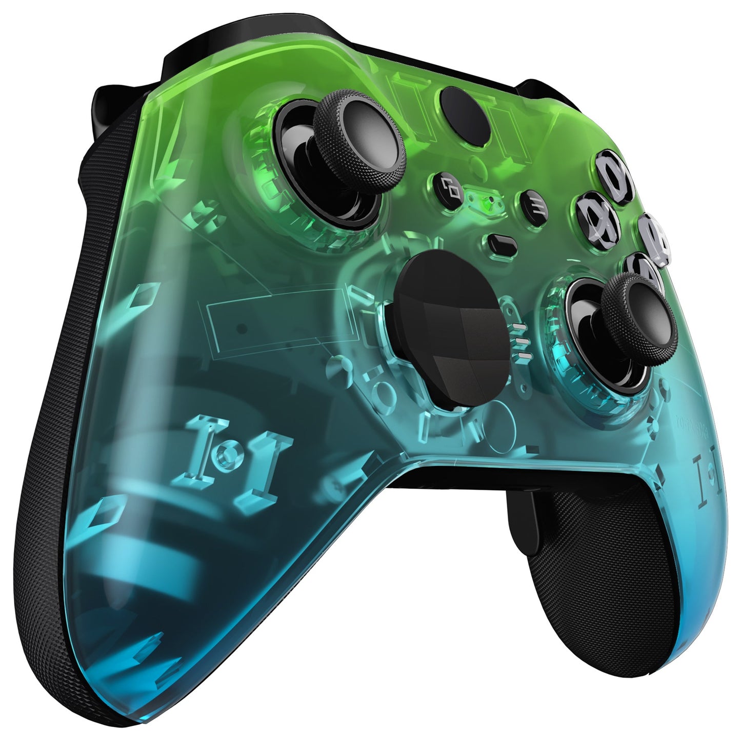 eXtremeRate Retail Gradient Translucent Green Blue Faceplate Cover, Glossy Front Housing Shell Case Replacement Kit for Xbox One Elite Series 2 Controller (Model 1797 and Core Model 1797) - Thumbstick Accent Rings Included - ELP336